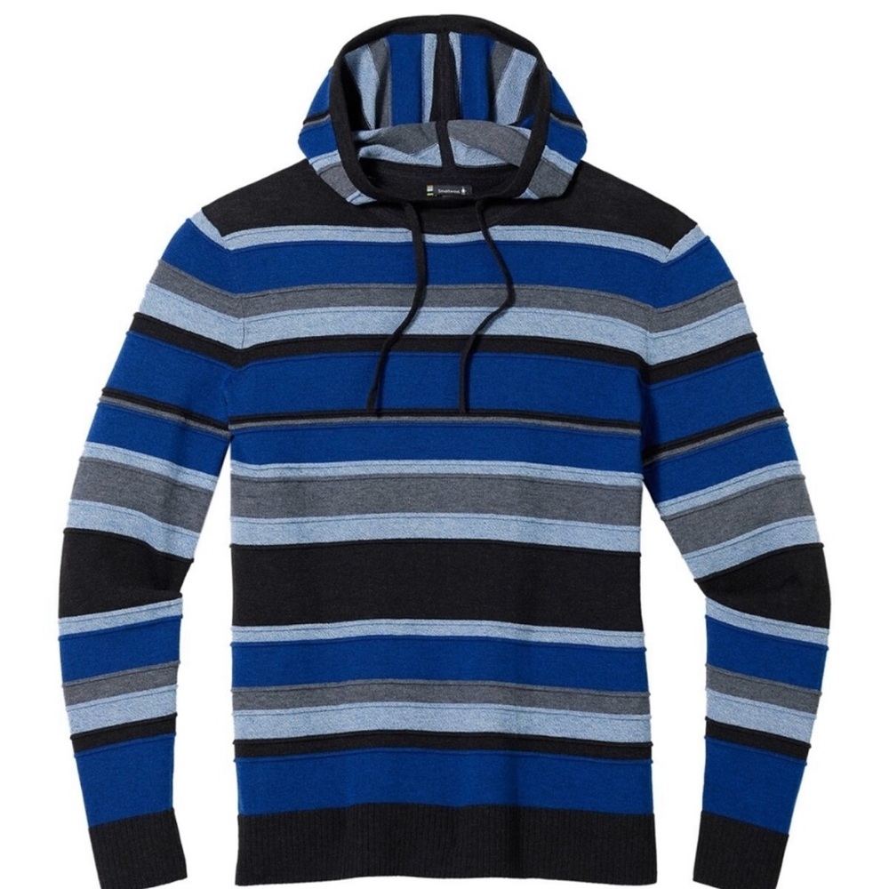 Smartwool Sparwood Pattern Hoodie Blue Horizon Heather Stripe Men's Small